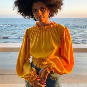 Lisa Says Gah Romi Marigold Satin Top